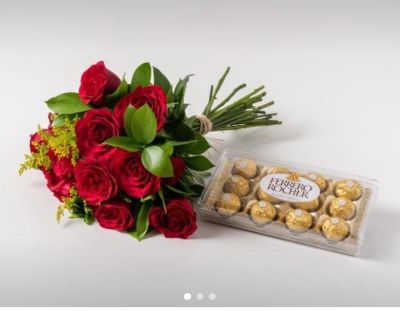 BUQUÊ ROSAS E CHOCOLATE 01 UNIDADE / VERMELHAS