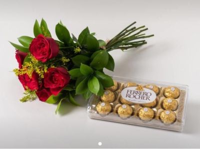 BUQUÊ ROSAS E CHOCOLATE 01 UNIDADE / VERMELHO