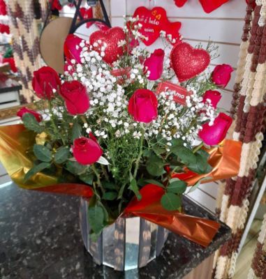 ARRANJO DE ROSAS CACHEPOT 01 UNIDADE / VERMELHO