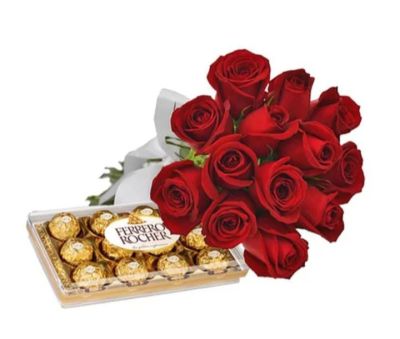 BUQUÊ ROSAS E CHOCOLATE 01 UNIDADE / VERMELHO