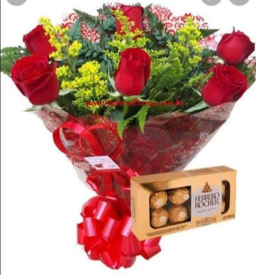 BUQUÊ ROSAS E CHOCOLATE 01 UNIDADE / VERMELHO